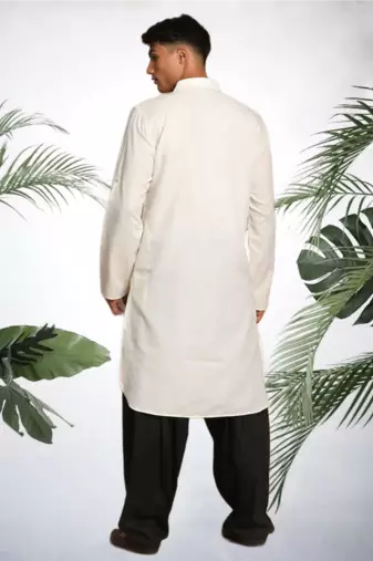 Men's cream cotton blend pathani suit set