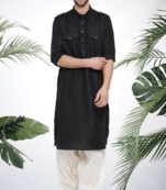 Men's black cotton blend pathani suit set