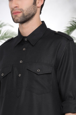 Men's black cotton blend pathani suit set 2