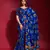 Royal Blue Emboss Foil Print with Piping Soft Silk Blend Saree with Blouse