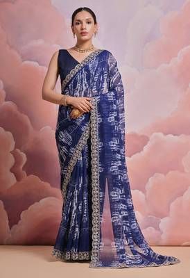 Blue Sequin with Zari Coding Georgette Saree with Blouse 1