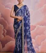 Blue Sequin with Zari Coding Georgette Saree with Blouse