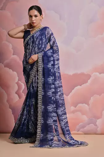 Blue Sequin with Zari Coding Georgette Saree with Blouse