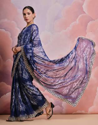 Blue Sequin with Zari Coding Georgette Saree with Blouse 3