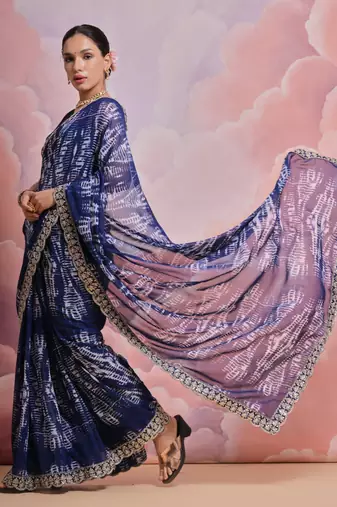 Blue Sequin with Zari Coding Georgette Saree with Blouse