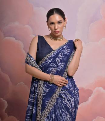 Blue Sequin with Zari Coding Georgette Saree with Blouse 4