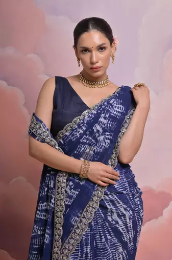 Blue Sequin with Zari Coding Georgette Saree with Blouse