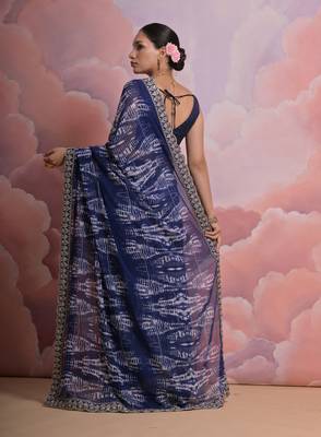 Blue Sequin with Zari Coding Georgette Saree with Blouse 5