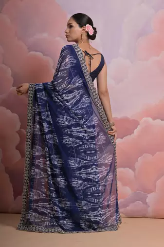 Blue Sequin with Zari Coding Georgette Saree with Blouse