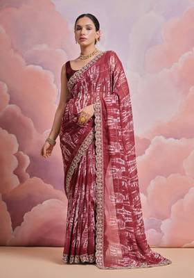 Coffee Sequin with Zari Coding Georgette Saree with Blouse 1
