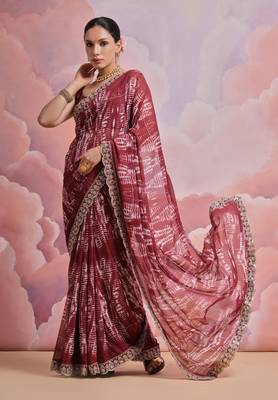 Coffee Sequin with Zari Coding Georgette Saree with Blouse 2