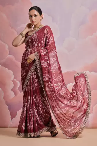 Coffee Sequin with Zari Coding Georgette Saree with Blouse