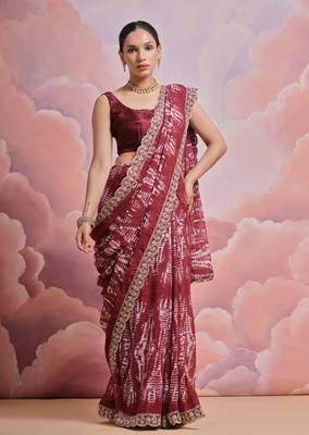 Coffee Sequin with Zari Coding Georgette Saree with Blouse 3
