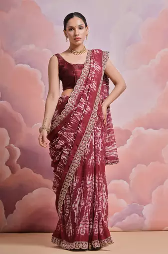 Coffee Sequin with Zari Coding Georgette Saree with Blouse