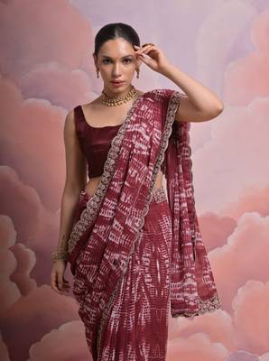 Coffee Sequin with Zari Coding Georgette Saree with Blouse 4