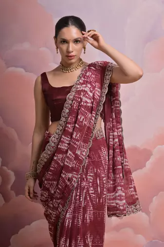 Coffee Sequin with Zari Coding Georgette Saree with Blouse