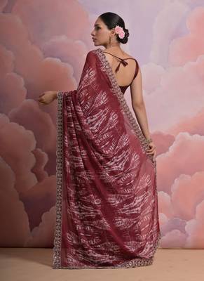 Coffee Sequin with Zari Coding Georgette Saree with Blouse 5