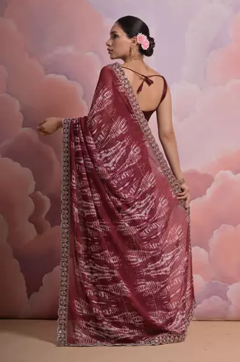 Coffee Sequin with Zari Coding Georgette Saree with Blouse