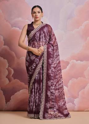 Wine Sequin with Zari Coding Georgette Saree with Blouse 1
