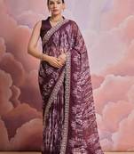 Wine Sequin with Zari Coding Georgette Saree with Blouse