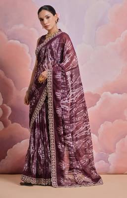 Wine Sequin with Zari Coding Georgette Saree with Blouse 2