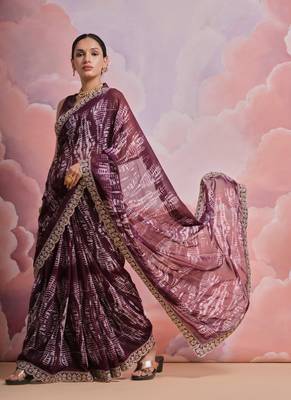 Wine Sequin with Zari Coding Georgette Saree with Blouse 3