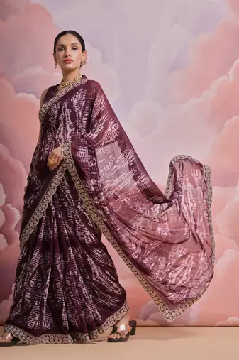 Wine Sequin with Zari Coding Georgette Saree with Blouse
