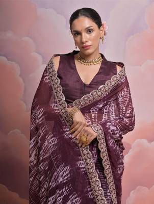 Wine Sequin with Zari Coding Georgette Saree with Blouse 4
