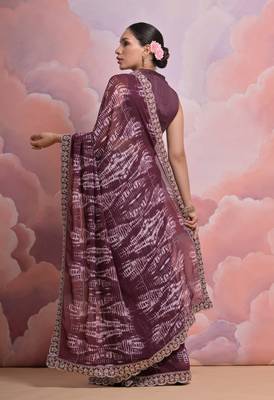 Wine Sequin with Zari Coding Georgette Saree with Blouse 5