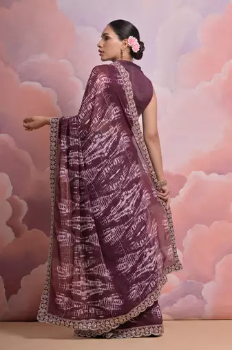 Wine Sequin with Zari Coding Georgette Saree with Blouse