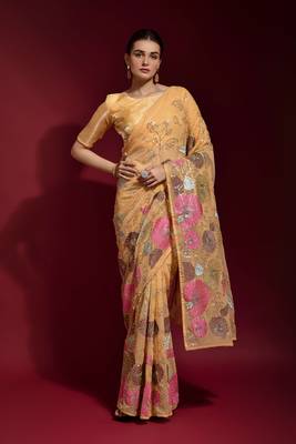 Chiku Sequin Embroidery Georgette Saree with Blouse 1