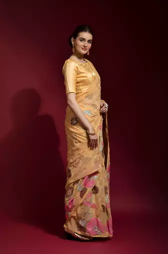 Chiku Sequin Embroidery Georgette Saree with Blouse