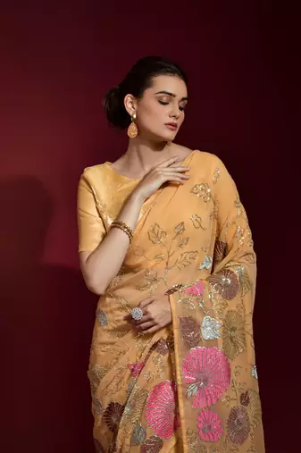 Chiku Sequin Embroidery Georgette Saree with Blouse
