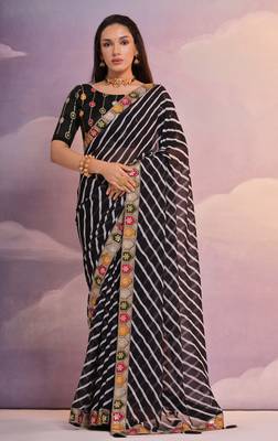 Black Multi Dhaga Coding Sequin Georgette Saree with Blouse 1