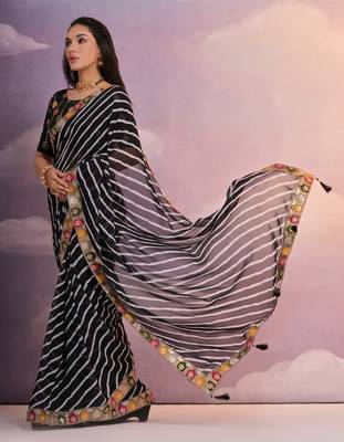 Black Multi Dhaga Coding Sequin Georgette Saree with Blouse 2