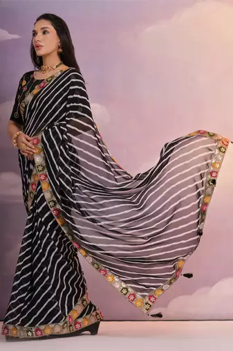 Black Multi Dhaga Coding Sequin Georgette Saree with Blouse