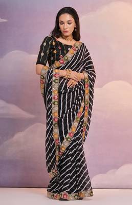 Black Multi Dhaga Coding Sequin Georgette Saree with Blouse 3