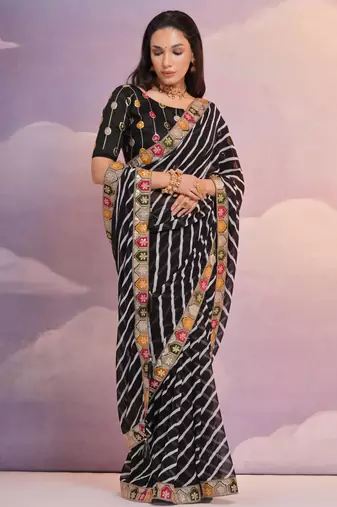 Black Multi Dhaga Coding Sequin Georgette Saree with Blouse