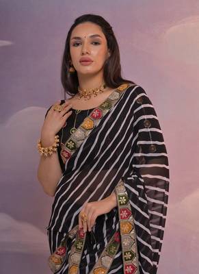 Black Multi Dhaga Coding Sequin Georgette Saree with Blouse 4