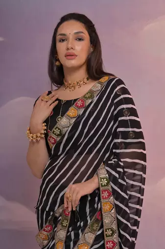 Black Multi Dhaga Coding Sequin Georgette Saree with Blouse