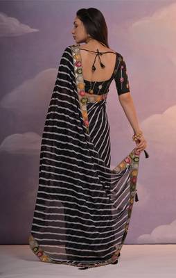 Black Multi Dhaga Coding Sequin Georgette Saree with Blouse 5