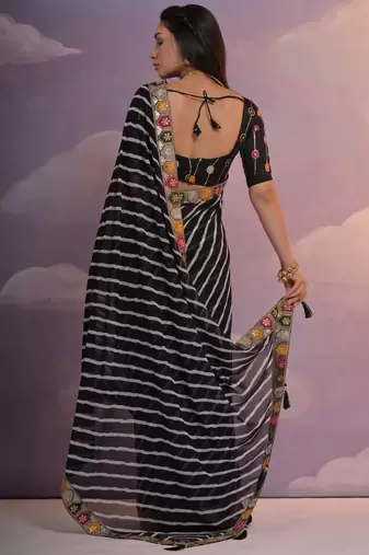 Black Multi Dhaga Coding Sequin Georgette Saree with Blouse