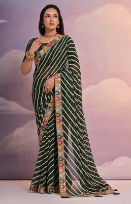 Green Multi Dhaga Coding Sequin Georgette Saree with Blouse 1
