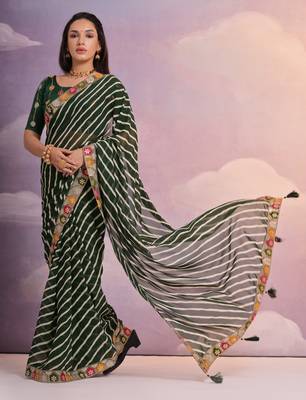 Green Multi Dhaga Coding Sequin Georgette Saree with Blouse 2