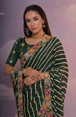 Green Multi Dhaga Coding Sequin Georgette Saree with Blouse 4