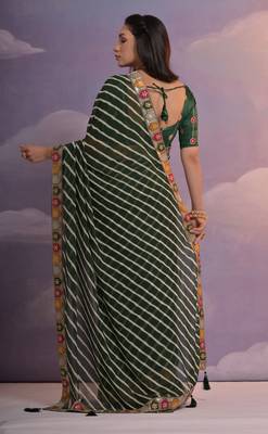 Green Multi Dhaga Coding Sequin Georgette Saree with Blouse 5