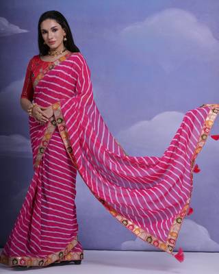 Rani Pink Multi Dhaga Coding Sequin Georgette Saree with Blouse 2
