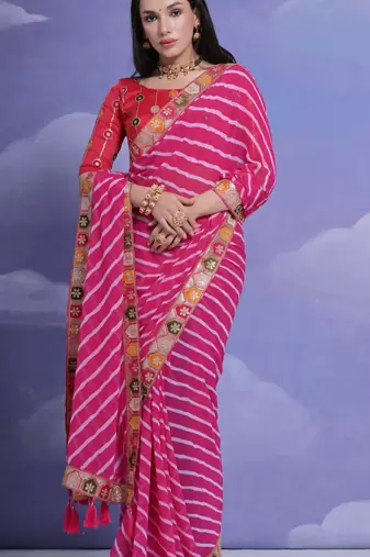 Rani Pink Multi Dhaga Coding Sequin Georgette Saree with Blouse