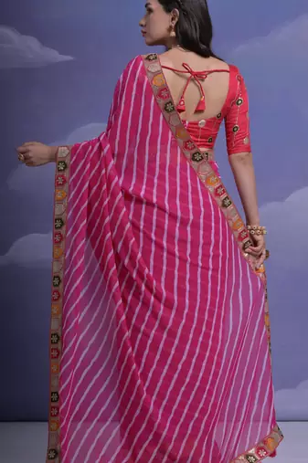 Rani Pink Multi Dhaga Coding Sequin Georgette Saree with Blouse