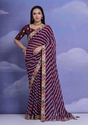 Wine Multi Dhaga Coding Sequin Georgette Saree with Blouse 1